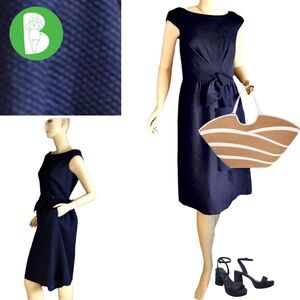 DAVID MEISTER BLUE WAFFLE KNIT SHEATH DRESS WITH FAUX TIE WAIST (8)